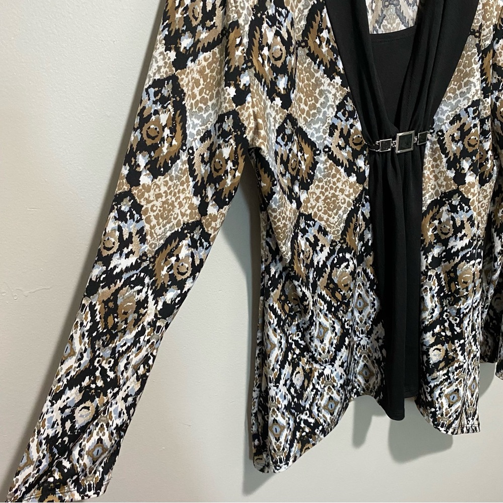 Notations Women's Black and Tan Patterned Long Sleeve Top Size PL‎ - Picture 6 of 13
